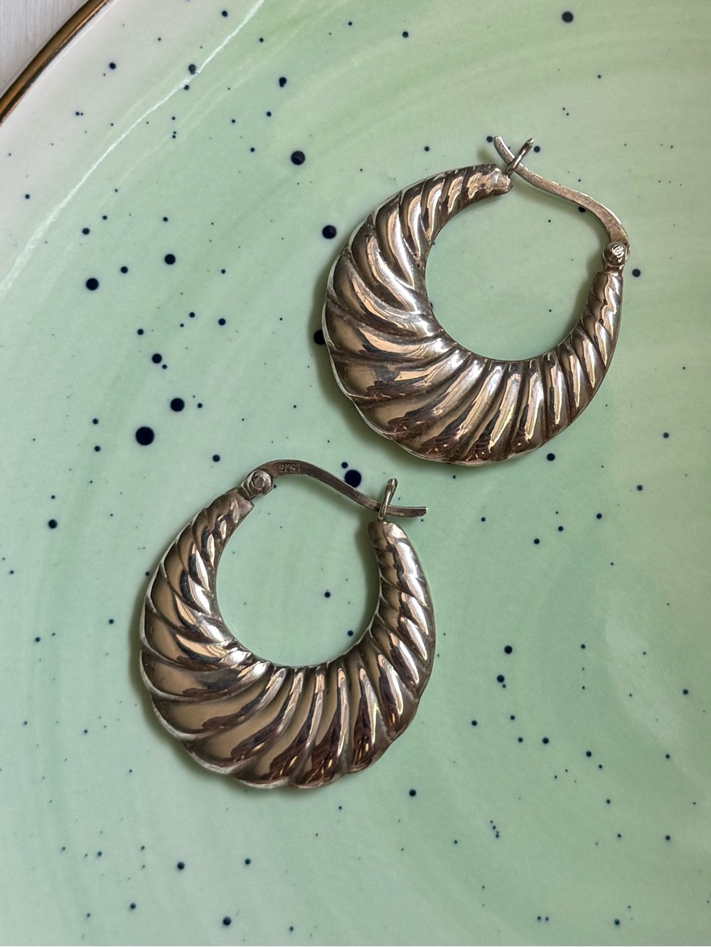 Sterling Silver Hoop Earrings: 925 Marked